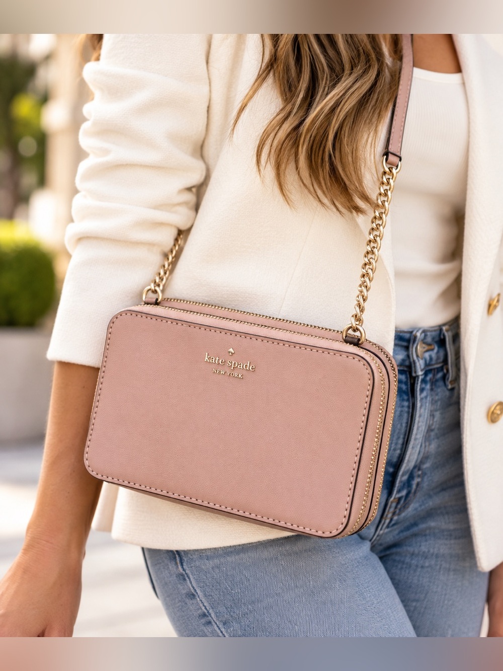 Kate Spade Connie Double Zip Chain Crossbody Bag Blush Pink NWT